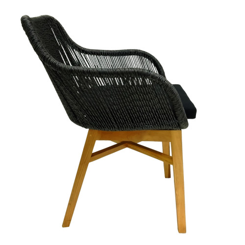 Kalie armchair pakoworld teak wood and synthetic rope in natural-black shade with cushion 60x61x80cm