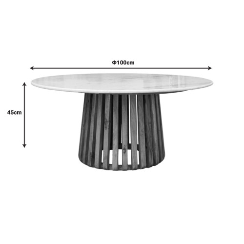 Маса за кафе Mable масивно акациево дърво в натурален цвят и мраморна повърхност плот D100x45см DIOMMI 297-000017