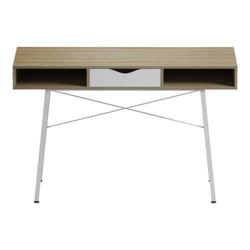 Office desk Komo pakoworld in sonoma-white color with white metallic legs 120x48x76cm