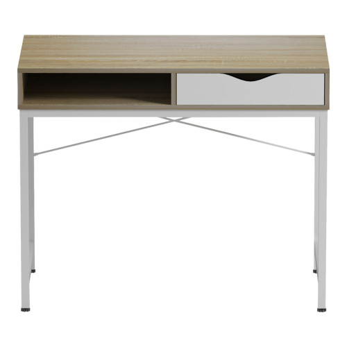 Office desk Kama pakoworld in sonoma-white color with white metallic legs 95x48x76cm