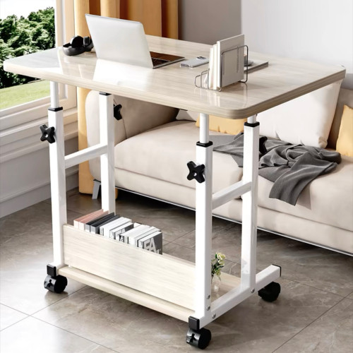 Mobile desk Stolu pakoworld mdf-metal in natural-white color 60x40x68cm Mobile desk Stolu pakoworld mdf-metal in natural-white color 60x40x68cm