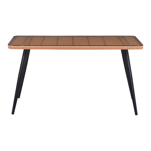 Naoki Pakoworld Glass-pe rattan Table in Natural Wood Finish with Black Legs 140x80x78cm Naoki Pakoworld Glass-pe rattan Table in Natural Wood Finish with Black Legs 140x80x78cm