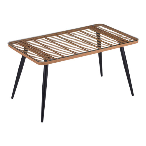 Naoki Pakoworld Glass-pe rattan Table in Natural Wood Finish with Black Legs 140x80x78cm Naoki Pakoworld Glass-pe rattan Table in Natural Wood Finish with Black Legs 140x80x78cm
