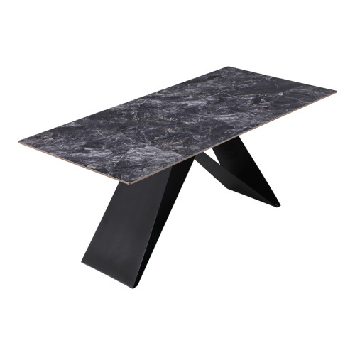 Kitchen table Meja pakoword sintered black stone with black metal legs 180x90x76cm