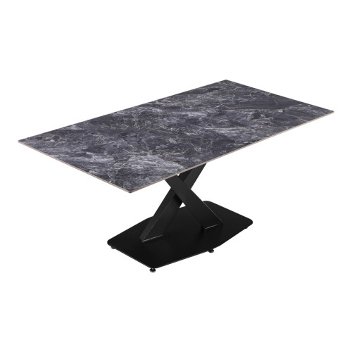 Kitchen table Tafel pakoword sintered black stone with black metal legs 180x90x76cm