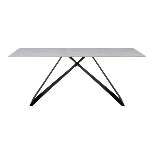 Kitchen table Meja pakoword sintered white stone with black metal legs 180x90x76cm