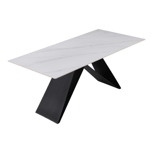 Kitchen table Meja pakoword sintered white stone with black metal legs 180x90x76cm