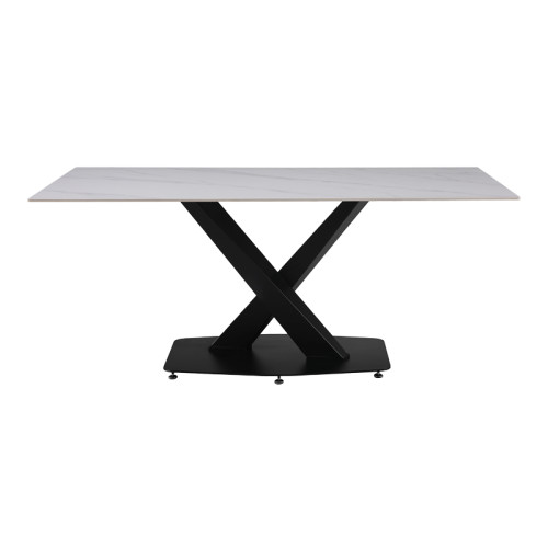 Kitchen table Tafel pakoword sintered white stone with black metal legs 180x90x76cm