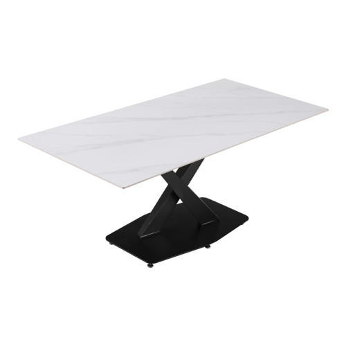Kitchen table Tafel pakoword sintered white stone with black metal legs 180x90x76cm