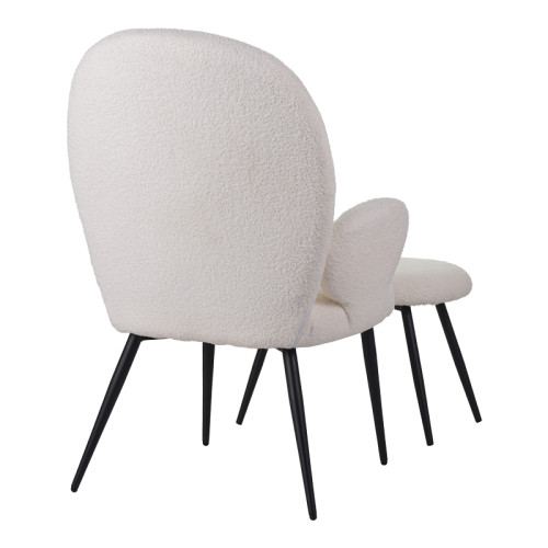 Armchair with footstool Qarar pakoworld boucle fabric in white shade with black metal legs 67.5x67.5x106cm