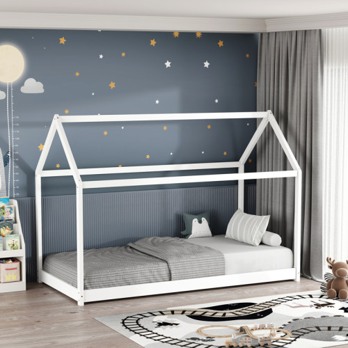 Children s bed Nino Montessori type pakoworld pine wood in white shade 90x190cm