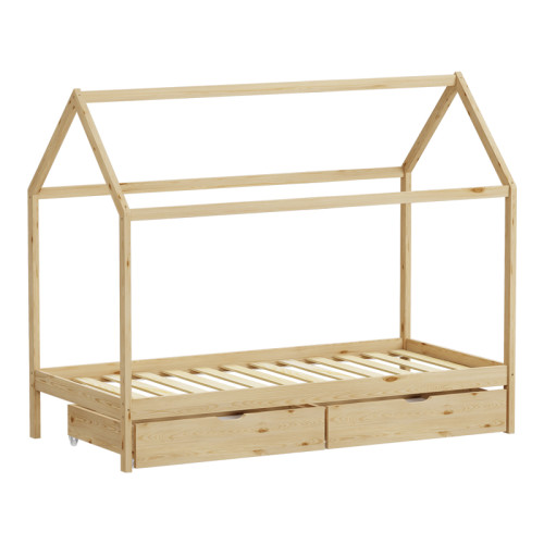 Children s bed Mellin Montessori type with 2 drawers pakoworld pine wood in a natural shade 90x190cm