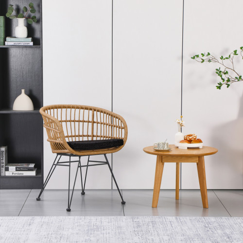 Naoki pakoworld armchair with cushion pe rattan in natural shade and black metal legs 63x61x79cm Naoki pakoworld armchair with cushion pe rattan in natural shade and black metal legs 63x61x79cm
