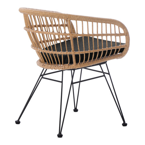 Naoki pakoworld armchair with cushion pe rattan in natural shade and black metal legs 63x61x79cm Naoki pakoworld armchair with cushion pe rattan in natural shade and black metal legs 63x61x79cm