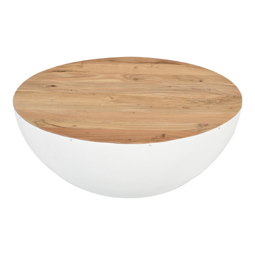 Coffee table Coffelty Inart white metal-solid acacia wood D90x40cm