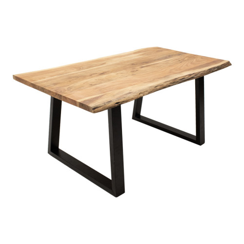 Miles Slim pakoworld table solid acacia wood 2.5cm in natural shade with black metal legs 140x80x76cm