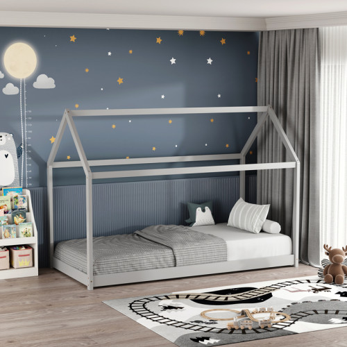 Children s bed Nino Montessori type pakoworld pine wood in grey shade 90x190cm