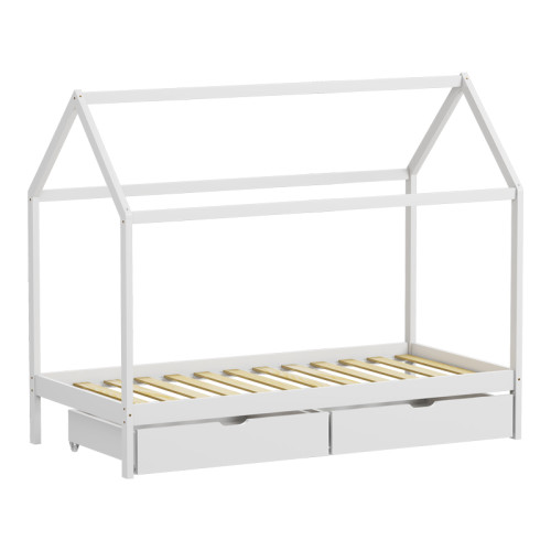 Children s bed Mellin Montessori type with 2 drawers pakoworld pine wood in white shade 90x190cm