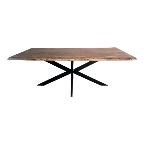 Miles pakoworld table solid acacia wood thickness 3.7-4cm in natural shade with black metal legs 180x90x76cm