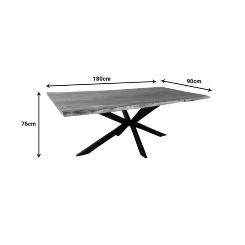 Miles pakoworld table solid acacia wood thickness 3.7-4cm in natural shade with black metal legs 180x90x76cm