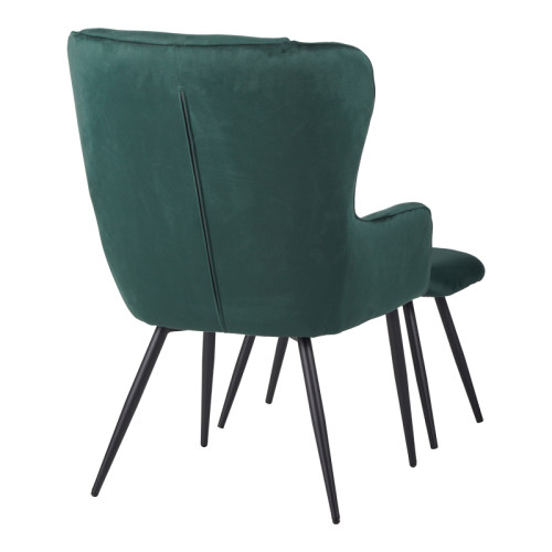 Armchair with footstool Rueda pakoworld velvet in dark green shade with black metal legs 71.5x66.5x99cm
