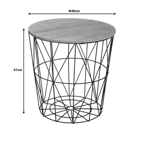 Side table Kumi pakoworld oak mdf table surface and black metal D40x41cm