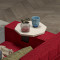 Side table Linea pakoworld in cream color with black metal legs D34x10cm