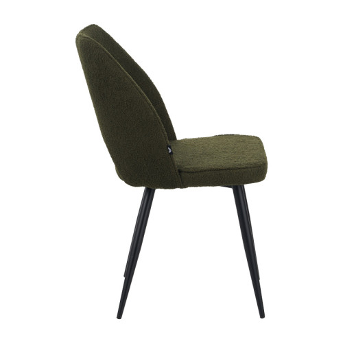Renish pakoworld chair bouclé in dark green color with black metallic legs 61x47x91.5cm