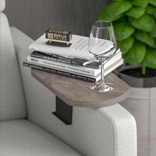 Linea pakoworld side table in anthracite  marble finish with black metal legs 20x35x10cm