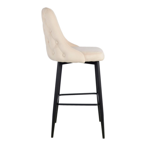 Zedna bar stool pakoworld beige velvet with black metal legs 52x57x111cm