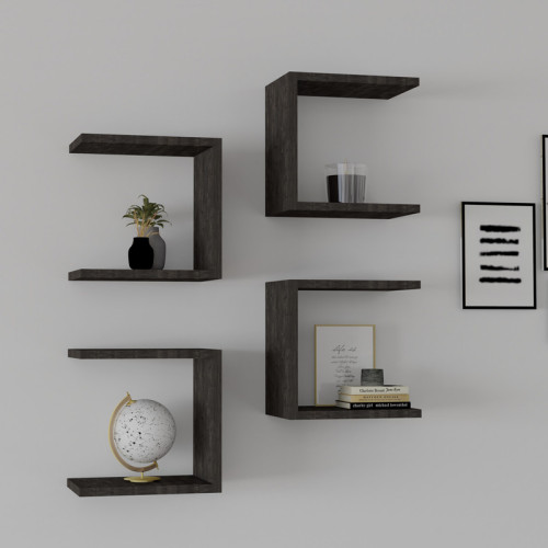 Perari pakoworld 4pcs wall shelf in dark walnut shade 30x19.6x30cm