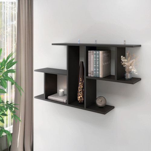 Wall shelf Vertoura pakoworld  in dark grey color 116x18.5x60cm Wall shelf Vertoura pakoworld  in dark grey color 116x18.5x60cm