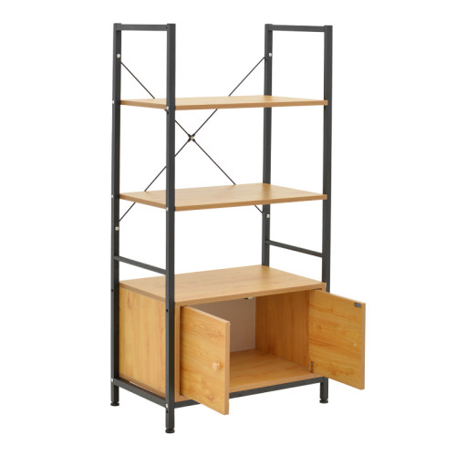 Floor-standing shelf with cabinet Kuili pakoworld metal black-mdf in oak shade 60x36x121cm