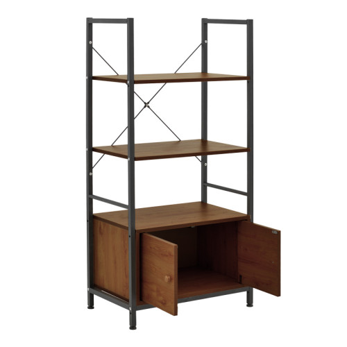 Floor-standing shelf with cabinet Kuili pakoworld metal black-mdf in walnut shade 60x36x121cm