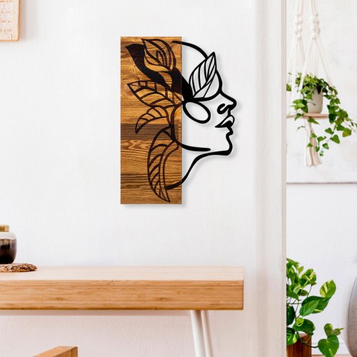 Wall deco Redian pakoworld pine wood in natural color and black metal 34x3x50cm