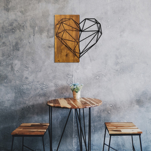 Wall deco Helie pakoworld pine wood in natural color and black metal 58x3x58cm