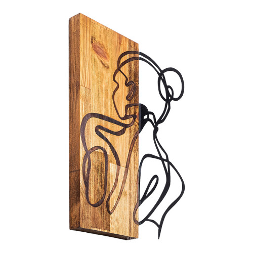 Wall deco Womanel pakoworld pine wood in natural color and black metal 35x3x50cm Wall deco Womanel pakoworld pine wood in natural color and black metal 35x3x50cm