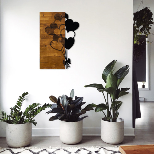 Wall deco Hearby pakoworld pine wood in natural color and black metal 39x3x58cm