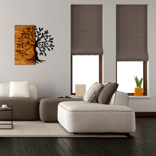 Wall deco Trelbo pakoworld pine wood in natural color and black metal 58x3x58cm