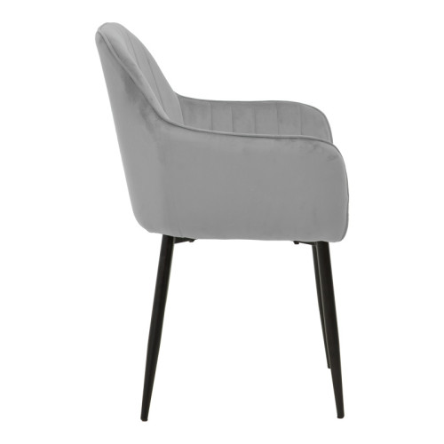 Armchair Noor pakoworld grey velvet fabric with black color metal leg 58x58x86cm