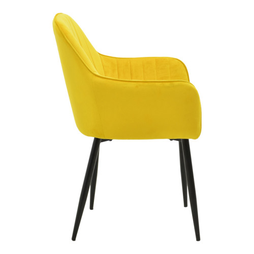Armchair Noor pakoworld yellow velvet fabric with black color metal leg 58x58x86cm