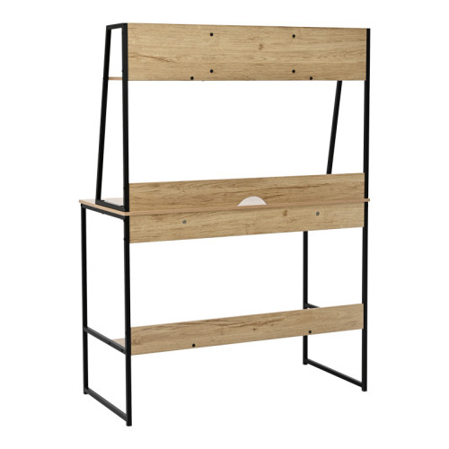 Office desk with shelf Herbey pakoworld in oak color with black metal leg 100x48x139cm