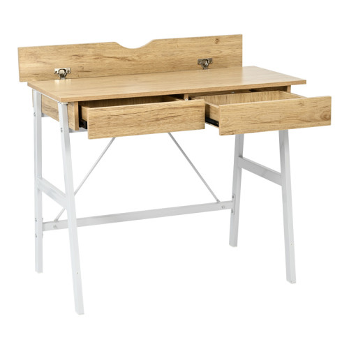 Office desk with drawers Lione pakoworld in oak color with white metal legs 90x50x75cm