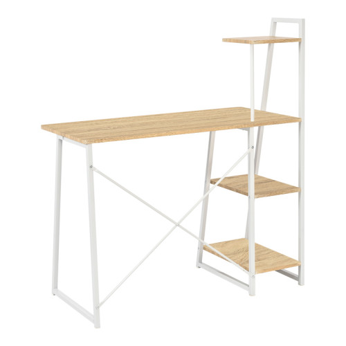 Office desk with shelves Deckstor pakoworld in oak color with white metal legs 102x50x117cm