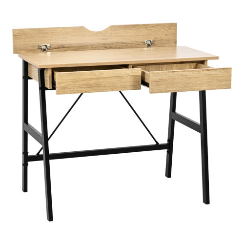 Office desk with drawers Lione pakoworld in oak color with black metal legs 90x50x75cm