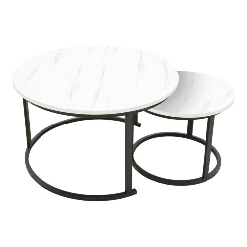 Coffee table Revelon pakoworld set of 2 mdf in white marble look 80x80x45cm