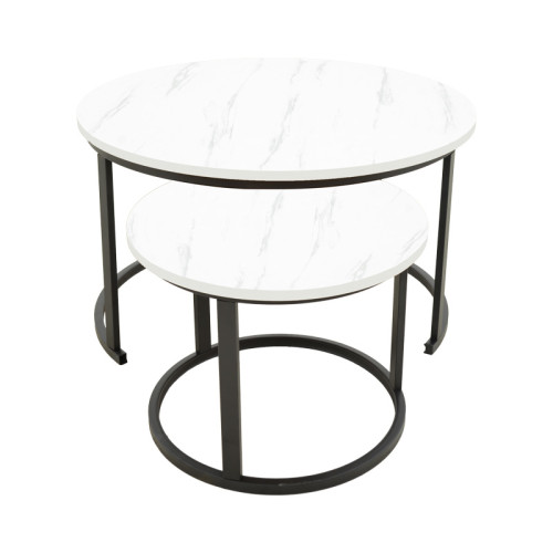 Coffee table Revelon pakoworld set of 2 mdf in white marble look 80x80x45cm