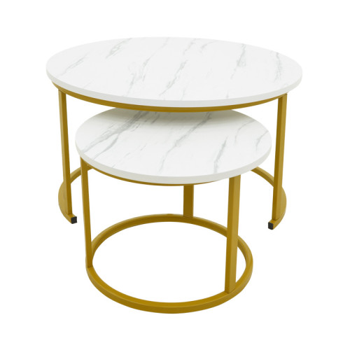 Coffee table Relevon pakoworld set of 2 mdf in white marble look 80x80x45cm