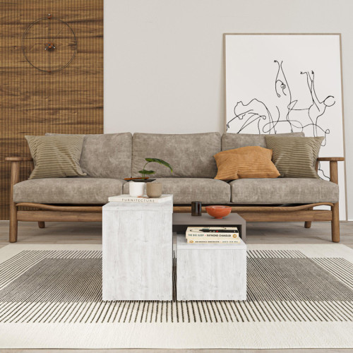 Kantar pakoworld coffee tables set of 3 in antique white - mocha color 65x30x39cm