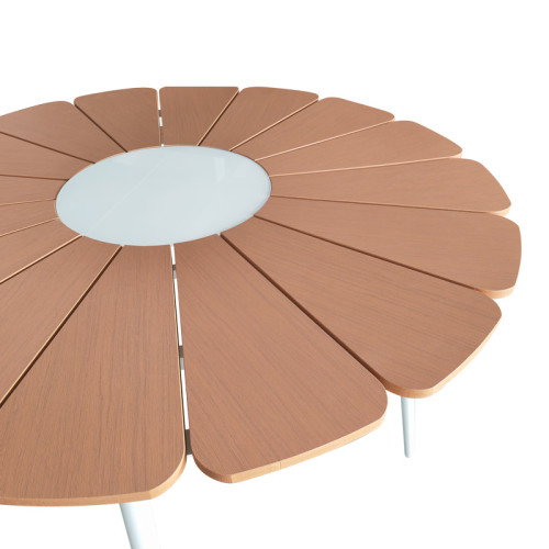 Pinap table pakoworld white aluminum and plywood in a natural shade D110x74cm Pinap table pakoworld white aluminum and plywood in a natural shade D110x74cm